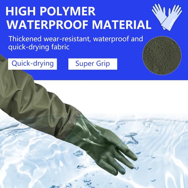 Thumbnail 4 de ANOMM Guanti lunghi in gomma impermeabili da 71 cm per acquario, laghetto, giardinaggio e pesca, verde