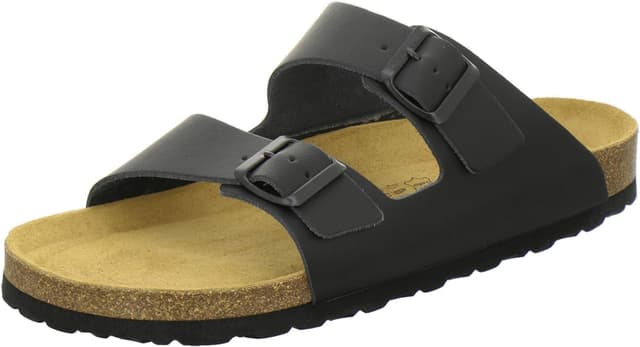 Detalle de AFS Herren-Pantoletten aus Leder – bequeme Sandalen & Hausschuhe mit verstellbarer Schnalle, Größe 36–50 (Made in Germany)