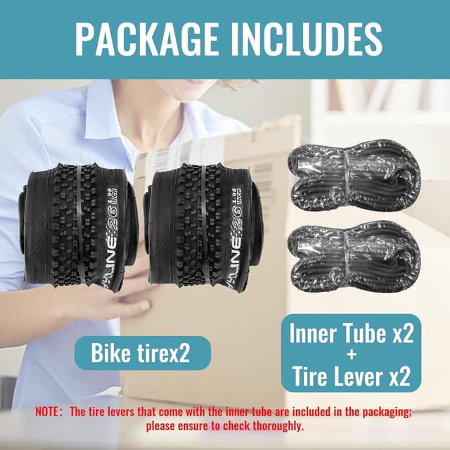 Detalle 2 de Hycline 2-Pack Mountain Bike Tires Set (26x1.95) with Inner Tubes & Tire Levers