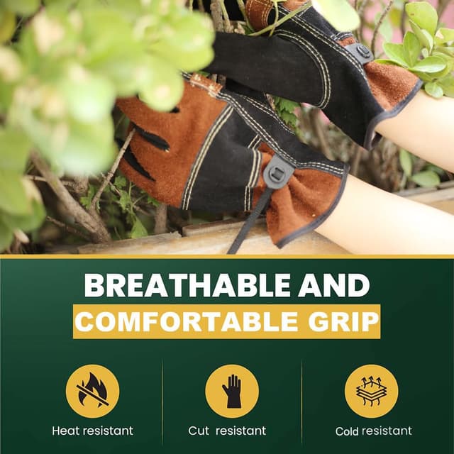 Detalle de OLSON DEEPAK Leather Heavy Duty Heat Resistant Safety Gauntlet Gloves (Used for Welding, Fireplace, Oven & Stoves) – Brown, XL