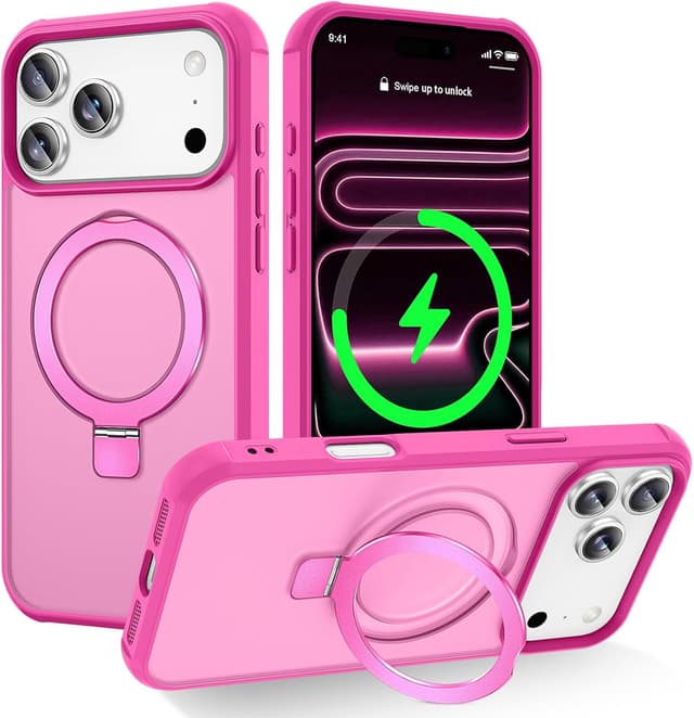 Detalle de CHAOFEnG Magnetic Compatible iPhone 17 Pro Max Case with Ring Stand (Rose Red)