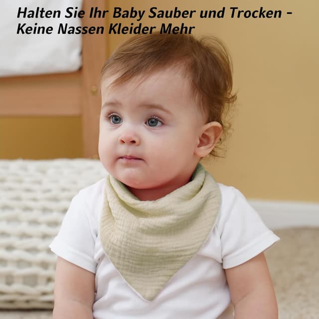 Detalle de Kewlife gift Baby-Lätzchen aus Musselin: verstellbares Dreieckstuch zum Füttern & Zahnen