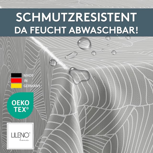 Detalle 2 de LILENO HOME Nappe lavable au mètre 200x140 cm (bord coupé) en feuilles graphiques gris