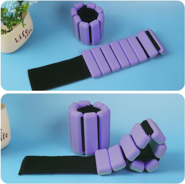 Detalle de Set da 2 pesi regolabili per polsi e caviglie (2x450 g) per Pilates, Yoga, nuoto, corsa e allenamento della forza