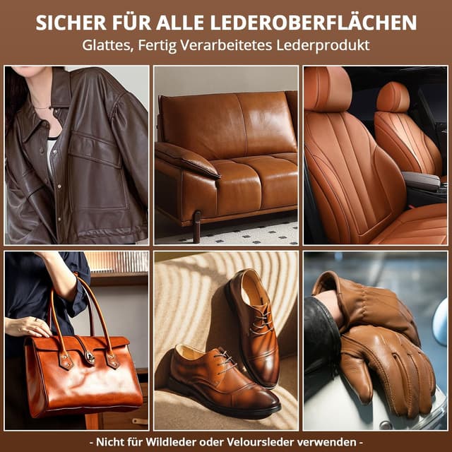 Detalle de SANYHOM Lederpflegeset mit Lederreiniger & Pflegemittel – inkl. Reinigungstuch-Handschuh, 2× 300 ml