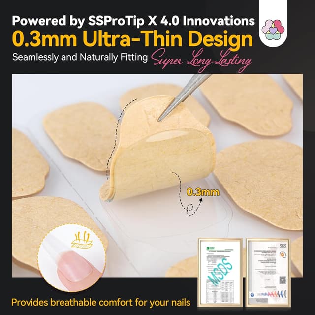 Detalle de Saviland Nagelklebestreifen mit 600 Stück: 0,3 mm dünne, wasserdichte Jelly-Nagelklebeetiketten für bis zu 30 Tage