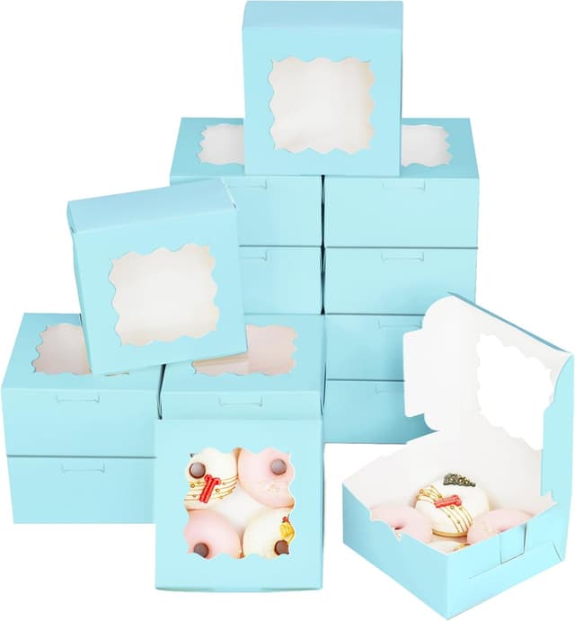 Detalle de Gcardist Lichtblaue Keks-Boxen mit Fenster (15 Stück) – Pop-up Bäckerei-Boxen für Gebäck