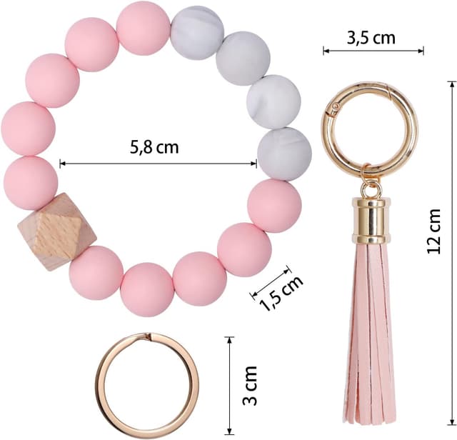 Detalle de AOKSUNOVA Auto-Schlüsselanhänger fürs Handgelenk für Frauen – mit Perlen & abnehmbarer Lederquaste
