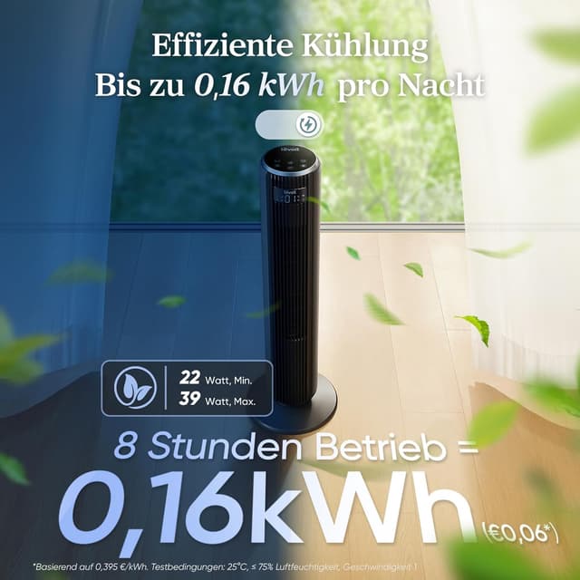 Detalle de Levoit leiser Turmventilator mit Kühlung, Oszillation & Fernbedienung – Schlafmodus, Timer (12 Std.) und 5 Stufen