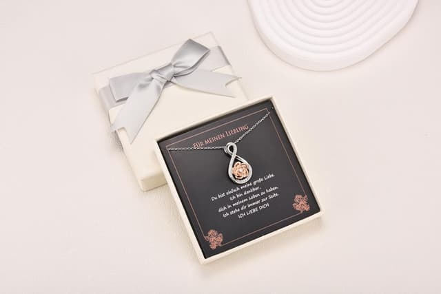 Thumbnail 6 de USEEDOVIA Halskette mit Rose-Anhänger (40 cm) vergoldet & AAA Zirkonia – Geschenkbox und Karte