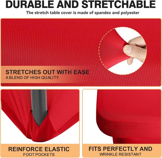 Detalle 2 de 2 Pack 6-Feet Red Spandex Tablecloth for Rectangular Tables (Fitted, Stretch, Washable)