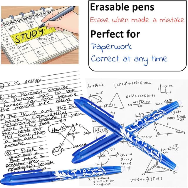Detalle de Artbiu 8 Erasable Pens Blue (Rub Out) – Gel Pens with End Rubbers, 0.5 mm