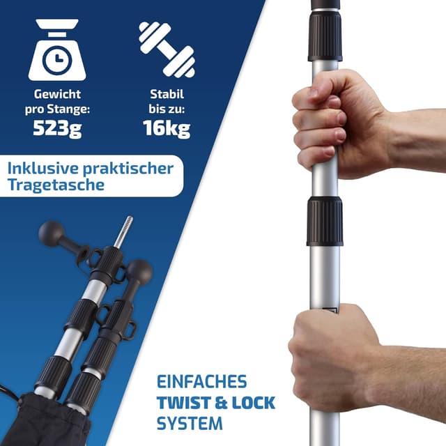 Detalle de Blaustein Zeltstangen 2er-Set – Teleskopstangen für Sonnensegel, Tarp & Zelt (94–235 cm)
