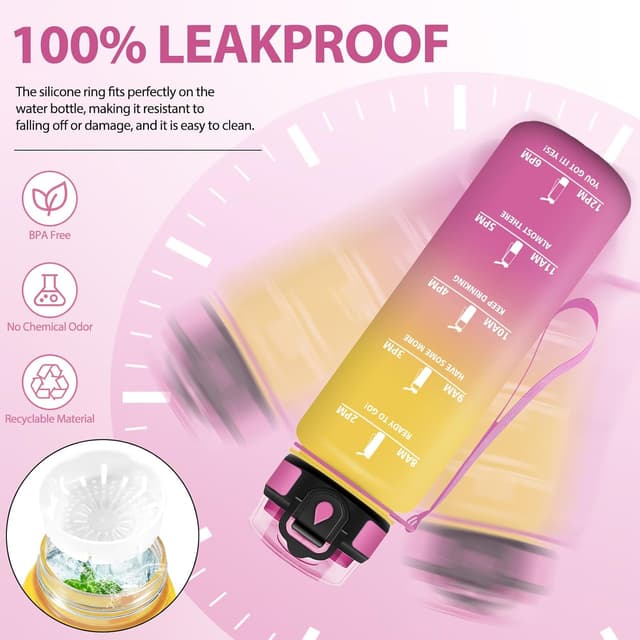 Detalle 2 de Baramumu botella agua 1 litro a prueba de fugas Rosa Amarillo