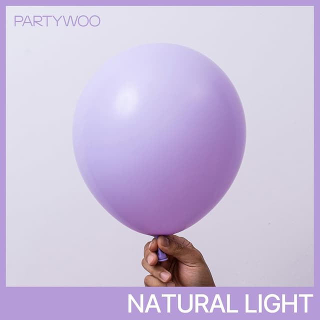 Detalle de PartyWoo Lavender Balloons 120pcs Mixed Sizes Balloon Arch Kit (18, 12, 10 & 5 Inch) — Light Pastel Purple Lilac