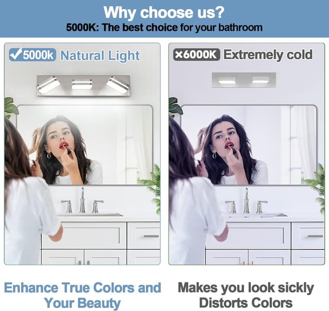 Detalle de 360° Rotatable LED Bathroom Vanity Light Fixtures, 1300LM Brushed Nickel Acrylic Vanity Lights (Natural White 5000K)