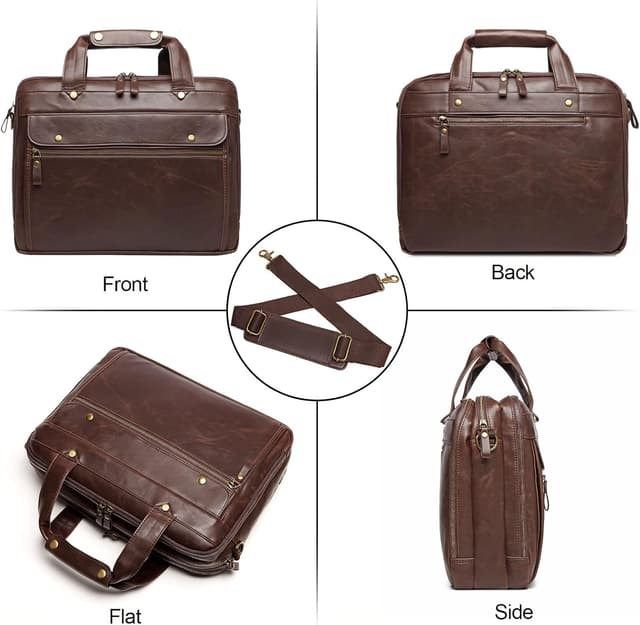 Detalle 1 de 15.6 Inch PU Leather Briefcase for Men – Waterproof Retro Business Laptop Bag (Messenger/Travel)