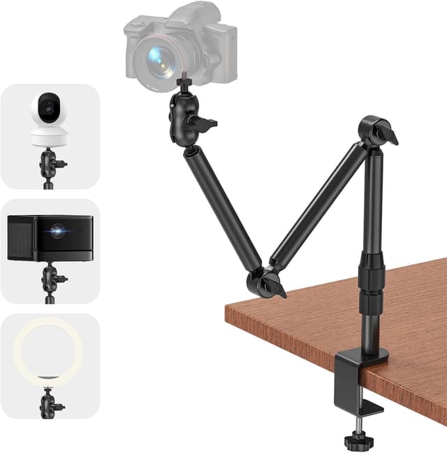 Detalle de Jubor Camera Desk Mount – Overhead webcam and projector stand with 1/4" screw, 360° adjustment (max 3 kg)
