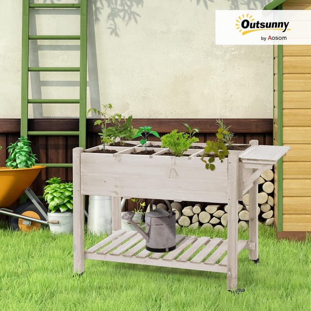 Detalle de Outsunny Jardinière sur pied sur roulettes avec étagère et tablette rabattable (123 x 54 x 87 cm)