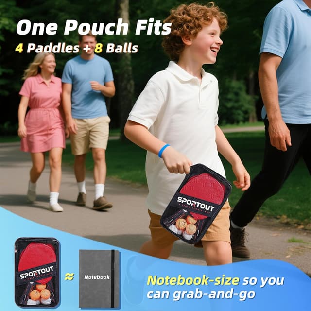 Detalle de Tischtennisschläger Set (4 Schläger) mit 3-Sterne-Bällen und Tasche – Hochleistungs-Tischtennis-Set