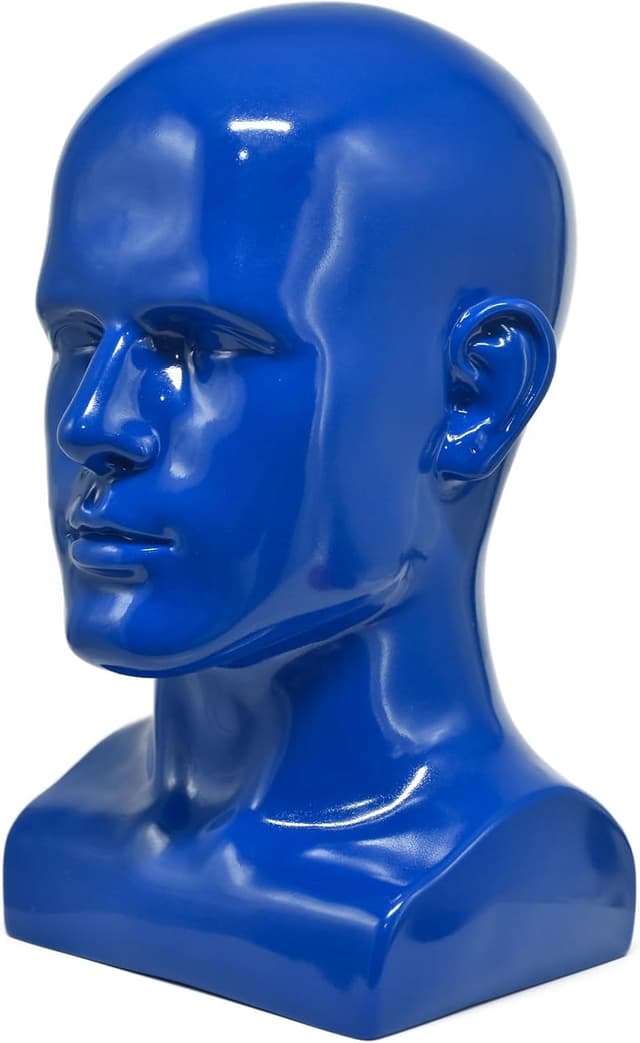 Detalle de Tcwuzick male mannequin head display stand (blue) for wigs, hats, jewellery & more