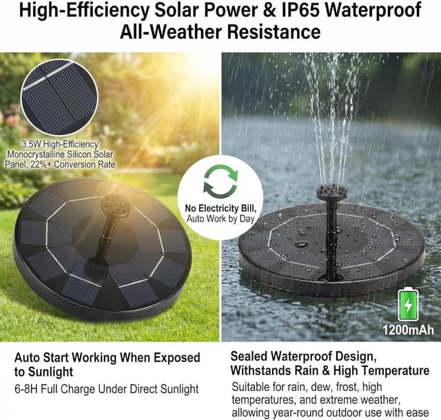 Detalle de Solar Springbrunnen mit 3,5 Watt (2026 Upgrade) – schwimmende Solarteichpumpe mit 6 Düsen