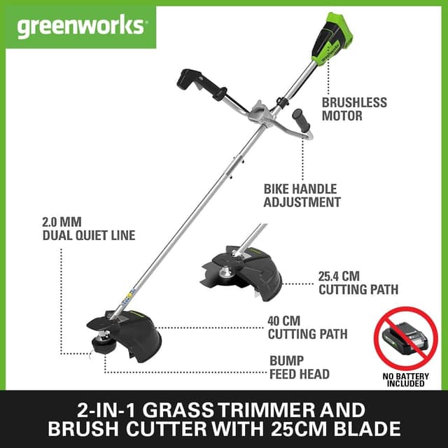 Detalle de Greenworks 40V Cordless Brushcutter (GD40BCB) with Harness, 40cm Cutting Width – Tool Only