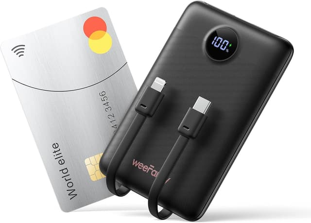 Detalle de WeeFancy 10000mAh Fast Charging Power Bank with Built-in Cables (Black)