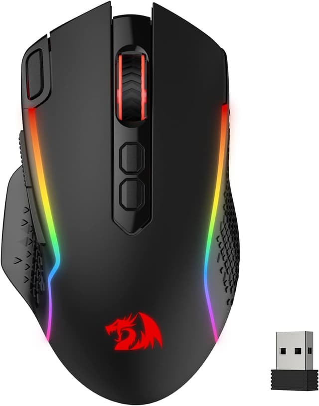 Detalle de Redragon M810 Pro Gaming-Maus (kabelgebunden & kabellos) mit 10.000 DPI, 8 Makrotasten und RGB