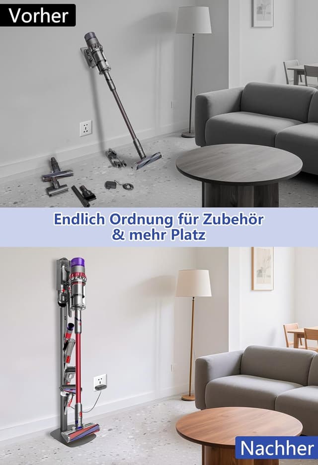 Detalle de JUPELI Staubsauger Ständer für Dyson V16/Gen5/V15/V12/V11/V10/V8/V7/V6 – metallisch, bohrfrei mit 4 Haken