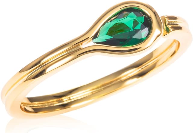 Detalle de namana Bague fine réglable en poire avec zircon vert (laiton plaqué or)