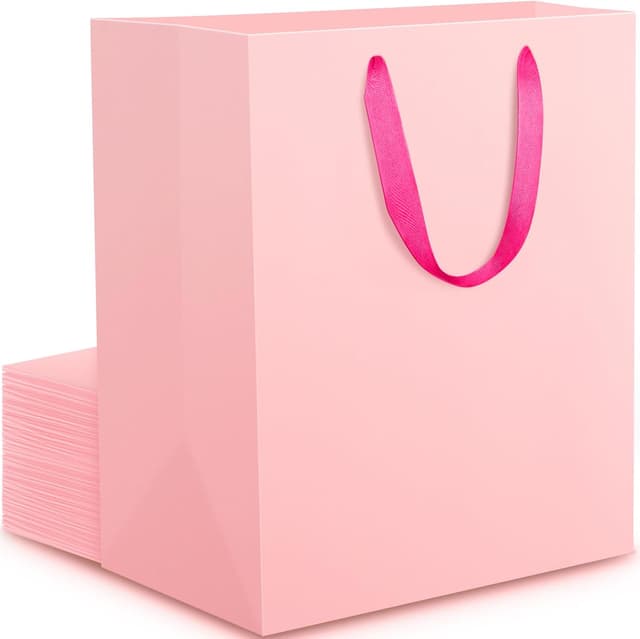 Detalle de EUSOAR Pink Paper Bags (20 Pack) – 9x5x12 inch gift bags with handles, 250GSM