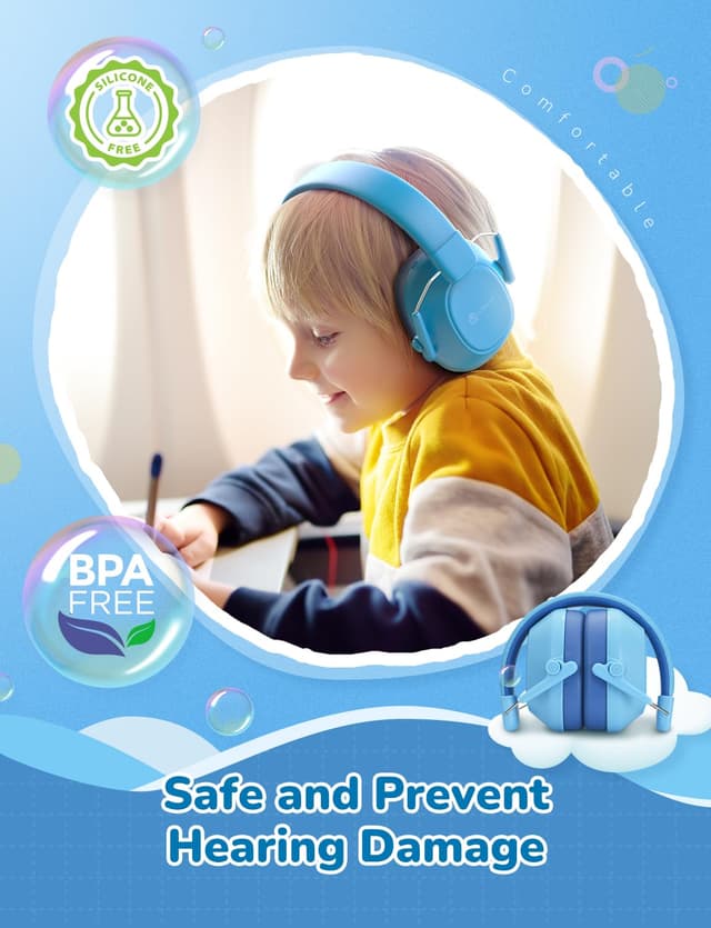 Detalle de iClever iClever Gehörschutz Kinder (SNR 29 dB) – Lärmschutz Kopfhörer für Kinder, blau