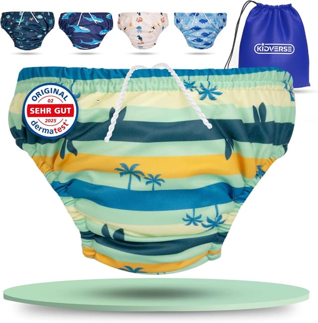 Detalle de KIDVERSE Schwimmwindel Baby Badehose ab 1 bis 2 Jahre – wiederverwendbar, hautfreundlich & mit Tragetasche
