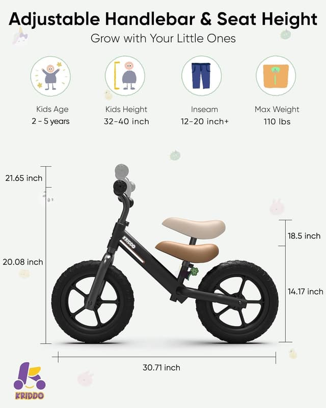 Thumbnail 6 de KRIDDO Toddler Balance Bike 12" for Ages 2-5