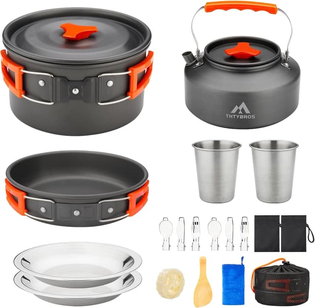 Imagen de THTYBROS 17-Piece Camping Cookware Set in Hard Anodised Aluminium (Pot, Pan, Kettle, Cups & Cutlery) en OfertitasTOP