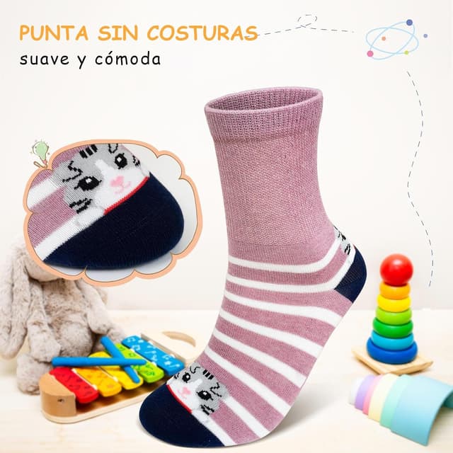 Thumbnail 4 de PUTUO Calcetines Niña Niño de Algodón 5 Pares Sin Costuras