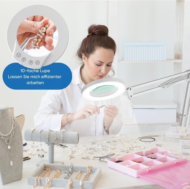 Detalle de Mandland 10X Lupe mit Licht und Klemme (beleuchtete Lupe aus echtem Glas) – White