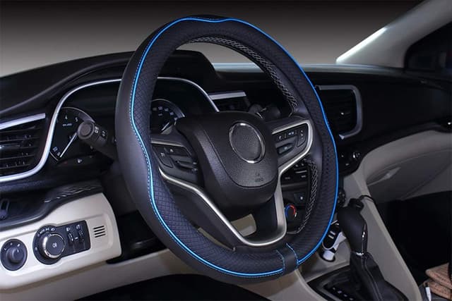 Detalle de 19-inch microfibre leather steering wheel cover for big trucks (Black & Blue)