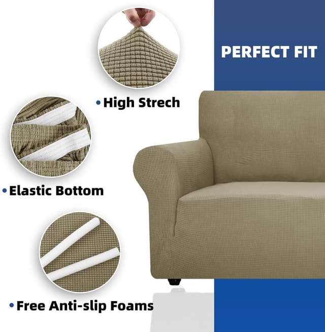 Detalle 2 de Ystyle housse de canapé extensible 4 places avec accoudoirs, antidérapante kaki