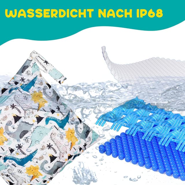 Detalle de Loscarol Wetbag Kindergarten (2er Set), große & kleine Nasstasche für Windeln – Dino