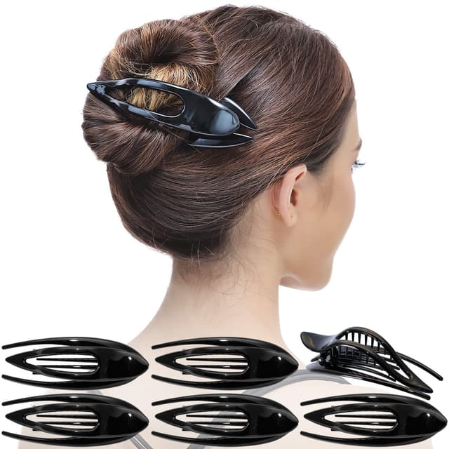 Detalle de RC ROCHE Französische Haarspangen (6er-Set, klein) – gewellt, fester Halt, flache Clips in Schwarz