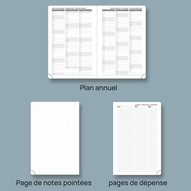 Detalle de POPRUN Agenda 2026 journalier A5 (21,5 x 14,5 cm) couverture rigide, 1 page par jour, 12 mois + marque-page