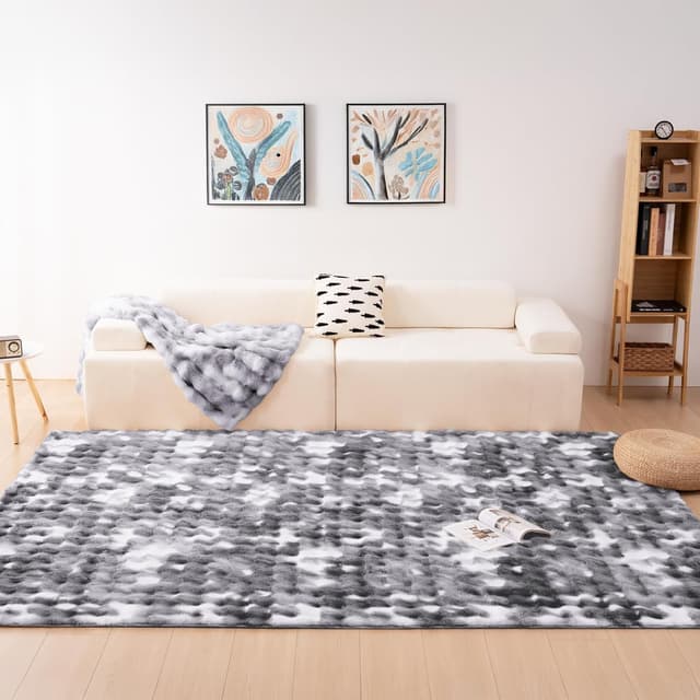 Thumbnail 6 de Vamcheer Tapis salon gris à poils longs bubble tie-dye 200x290 – antidérapant, lavable en machine