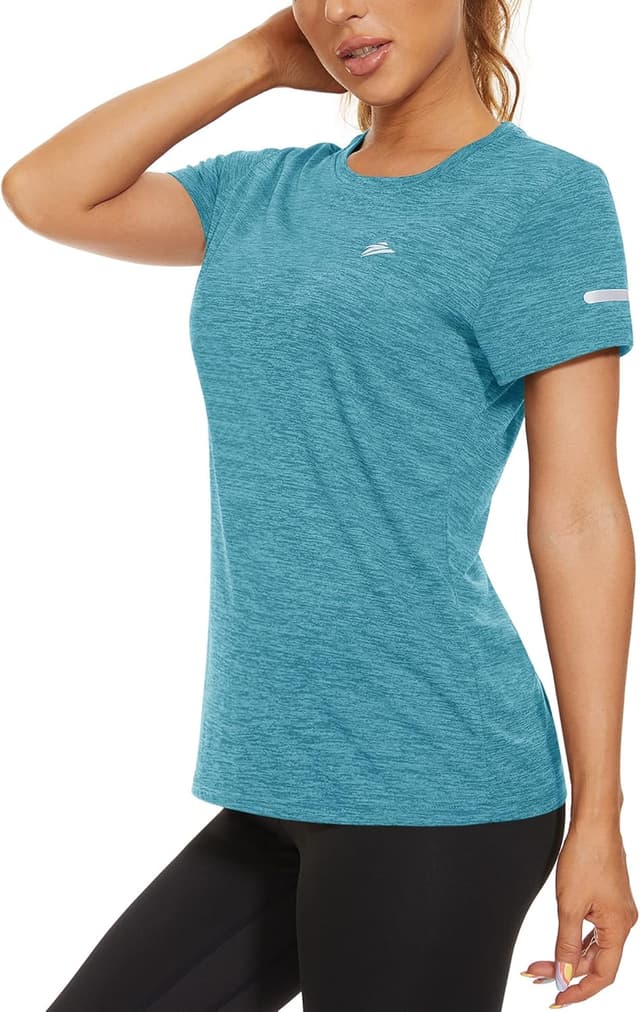 Detalle de KEFITEVD Ladies Short Sleeve Sport Top (Quick-Dry, reflective details) — polyester running T-shirt