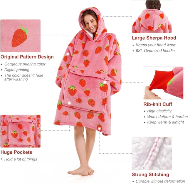 Detalle de Narecte Cozy Oversized Blanket Hoodie wearable blanket