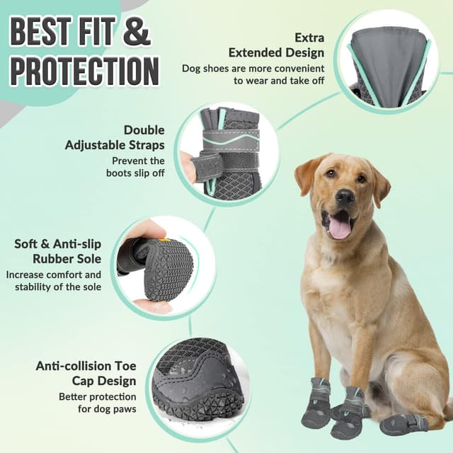 Detalle de Eyein Dog Boots Paw Protector – Breathable waterproof dog shoes with reflective straps (2-pack)