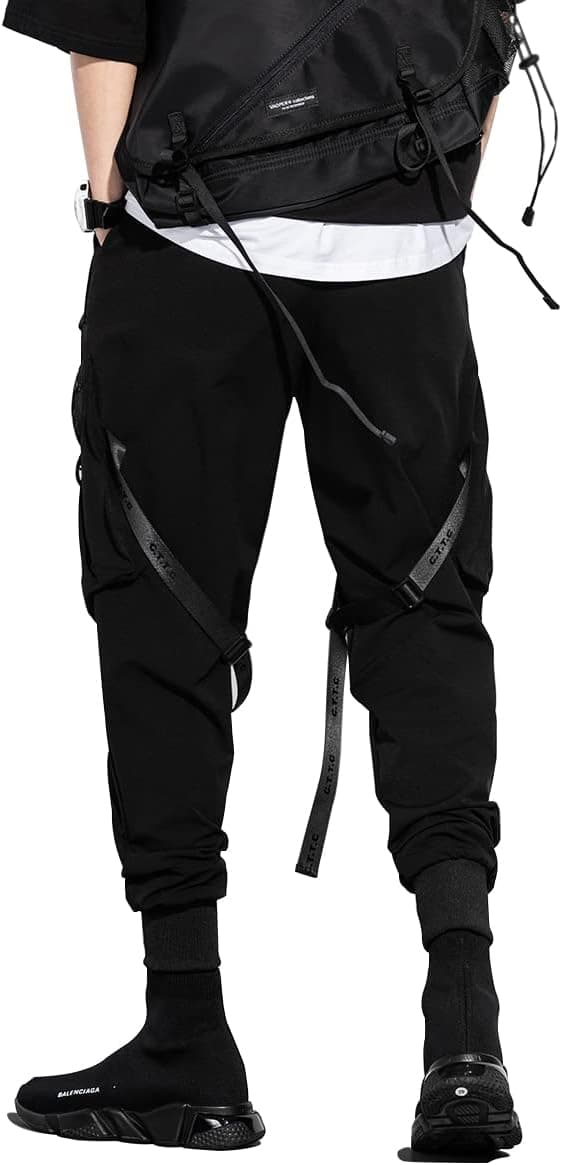 Detalle 2 de GOLYOY Cargohose für Herren – Sporthose mit mehreren Taschen, Kordelzug und Techwear-/Street-Style in Schwarz