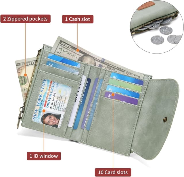 Detalle de SENDEFN Damen-Geldbörse im Kurzformat mit RFID-Blockierung, 10 Kartenfächern und Münzfach