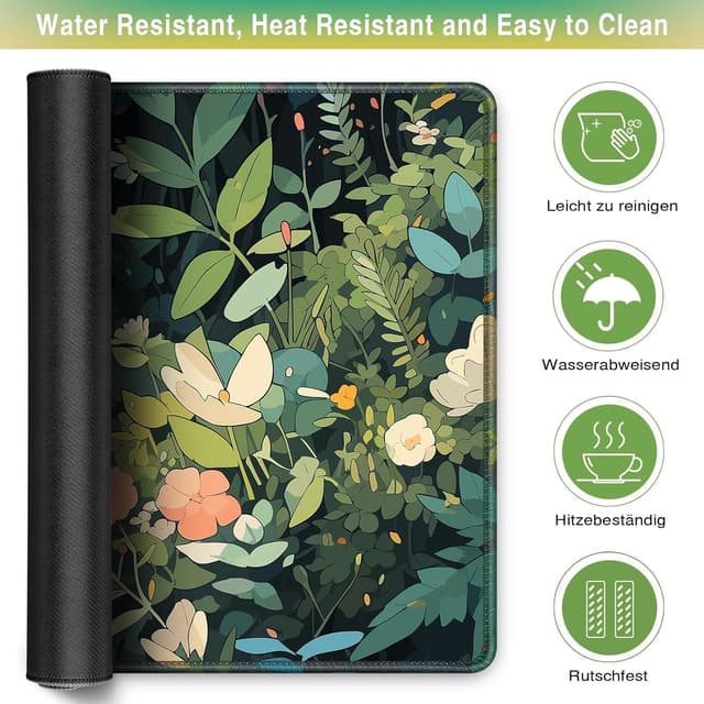 Detalle de Acezeek Gaming Mouse Pad XXL 900×400mm with stitched edges & anti-slip base (Green & Cat)